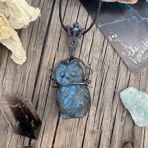 Wire Wrapped Blue Labradorite Owl Necklace